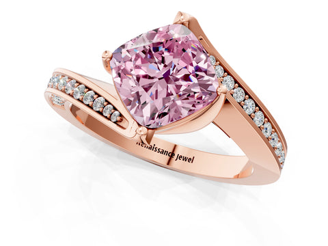 Rose gold Fancy Pink Cushion Cut Solitaire Diamond Twist Band with Pavé Setting and Four-Prong Setting_1