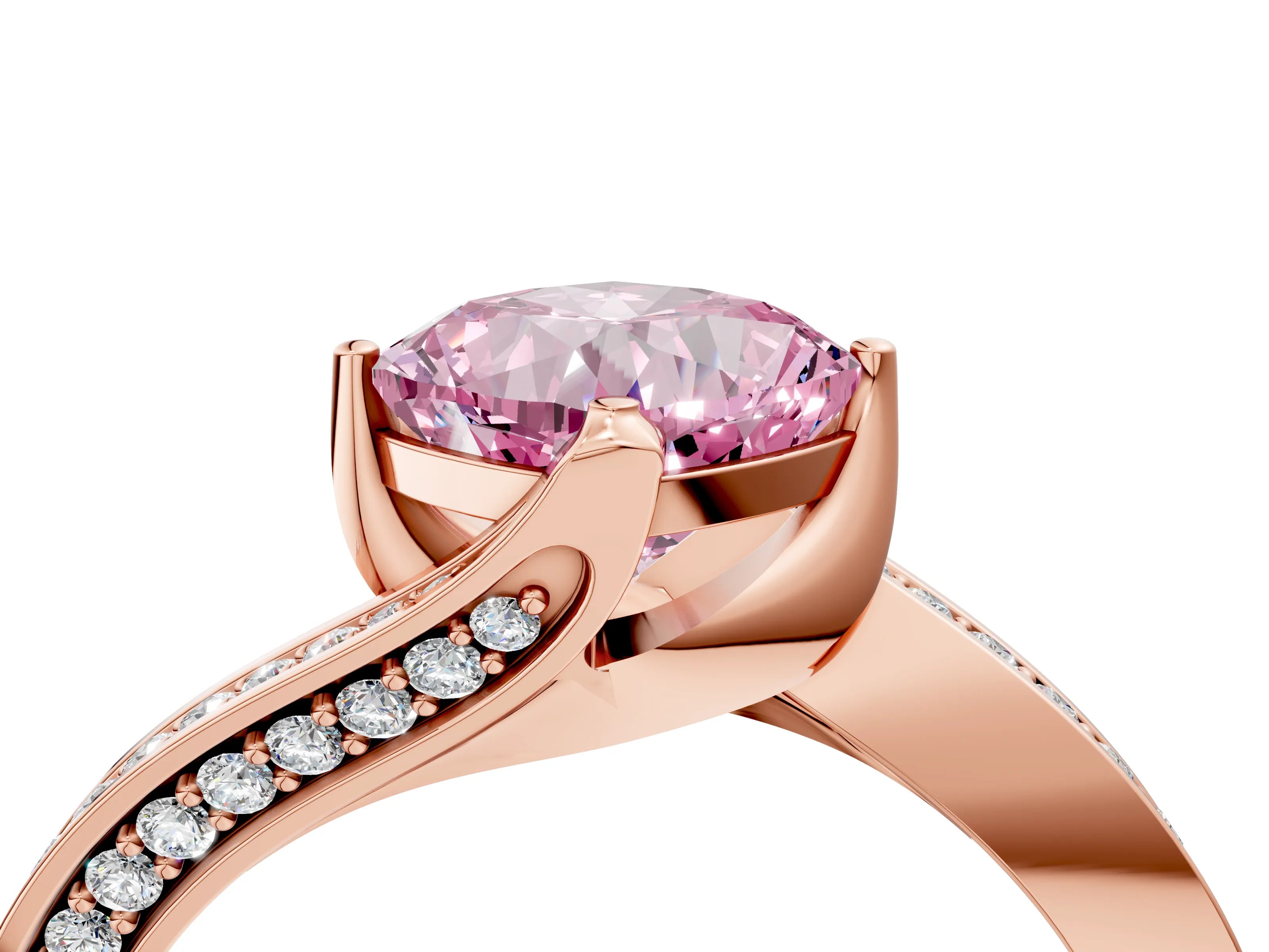 Rose gold Fancy Pink Cushion Cut Solitaire Diamond Twist Band with Pavé Setting and Four-Prong Setting_4