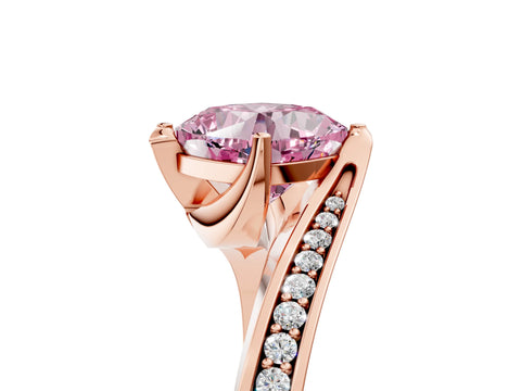 Rose gold Fancy Pink Cushion Cut Solitaire Diamond Twist Band with Pavé Setting and Four-Prong Setting_5