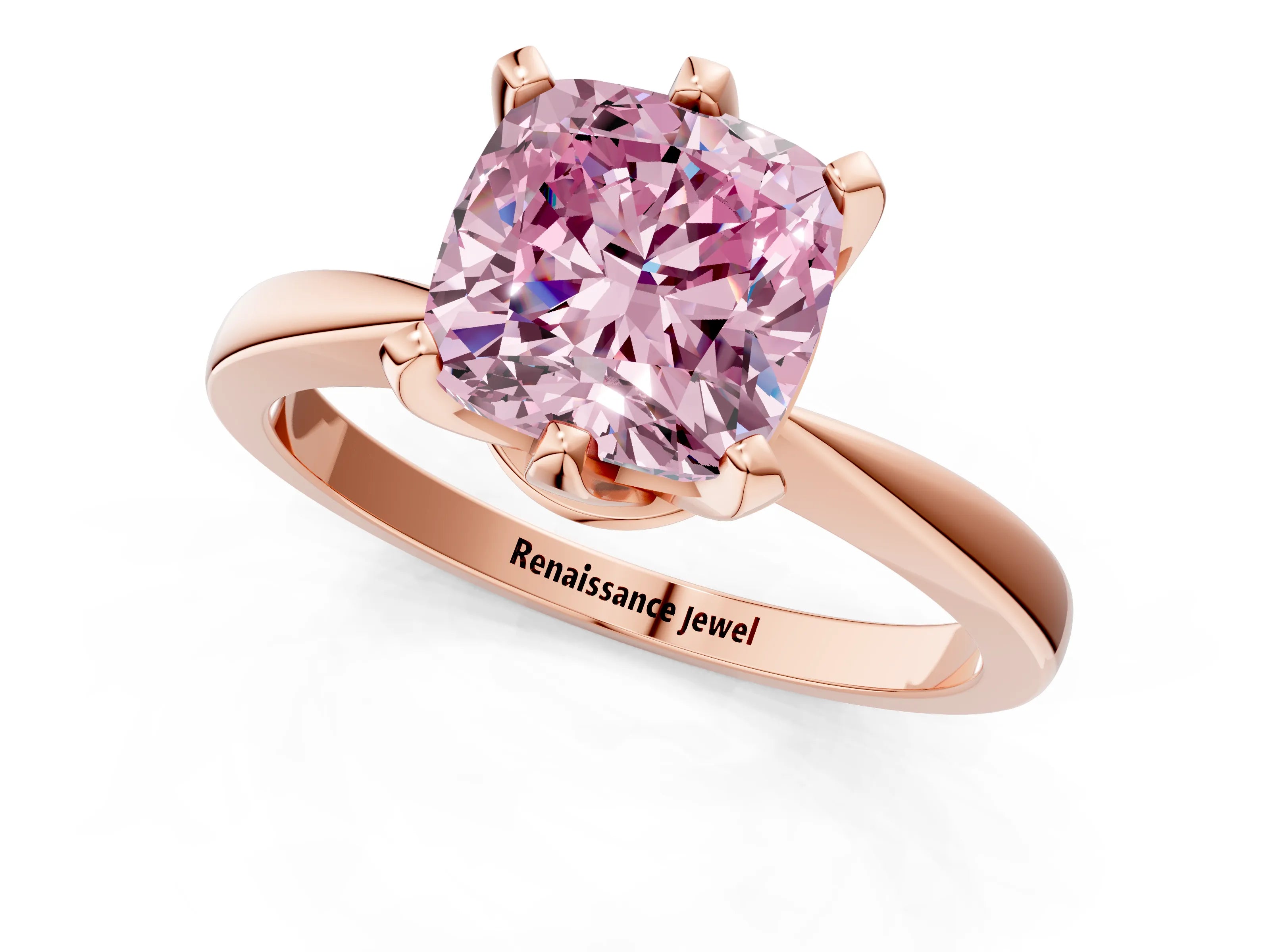 Rose gold Fancy Pink Cushion Cut Solitaire Engagement Ring with Six-Prong Setting and Tapered Band_1