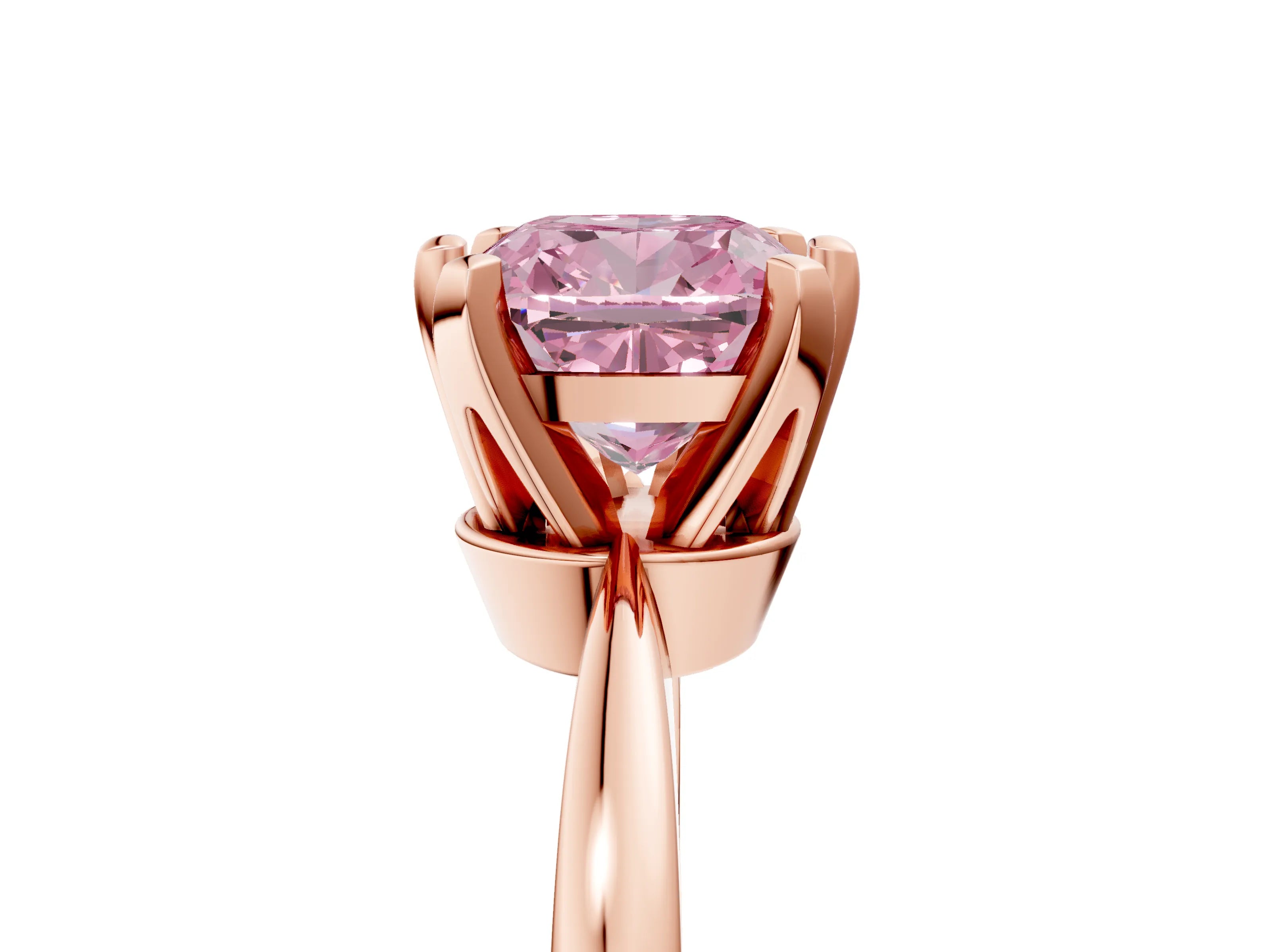 Rose gold Fancy Pink Cushion Cut Solitaire Engagement Ring with Six-Prong Setting and Tapered Band_5