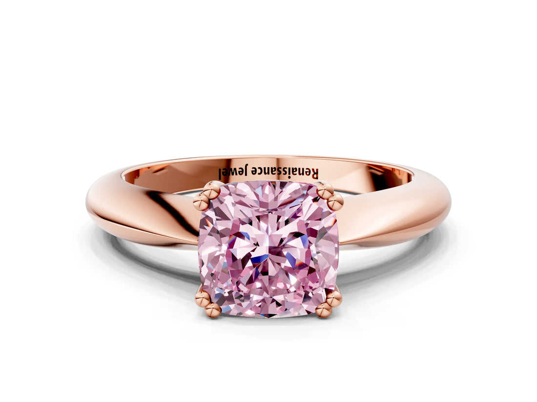 Rose gold Fancy Pink Cushion  Cut Solitaire Engagement Ring with Tapered Band and Four-Prong Setting
