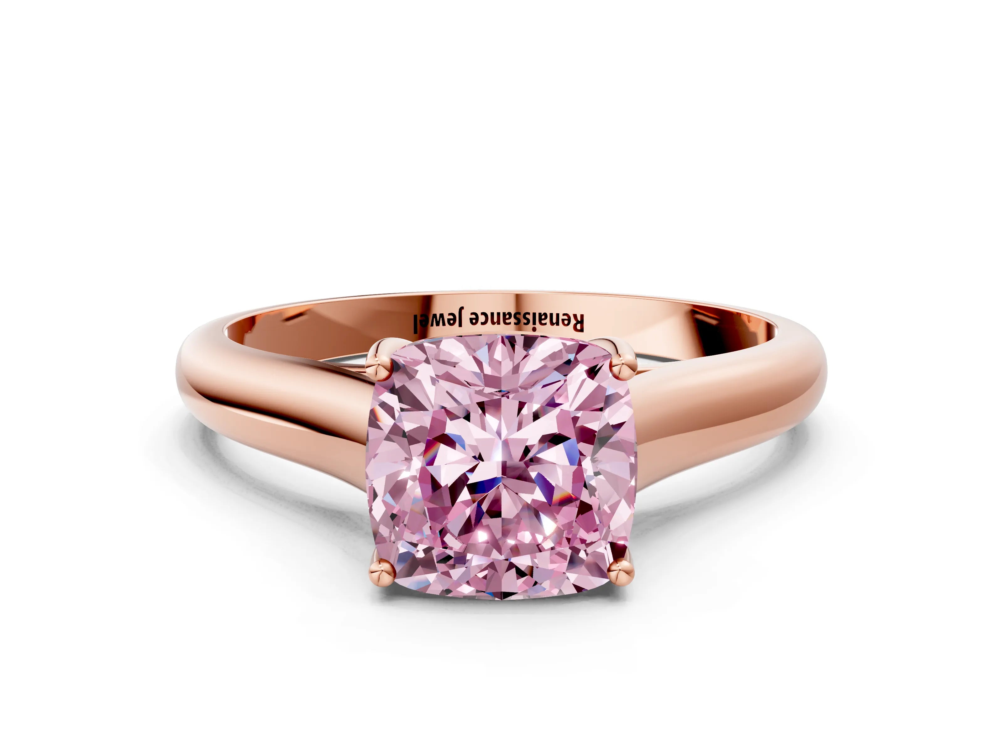 Rose gold Fancy Pink Cushion Cut Solitaire Engagement Ring with Tapered Band and Four-Prong Setting_3
