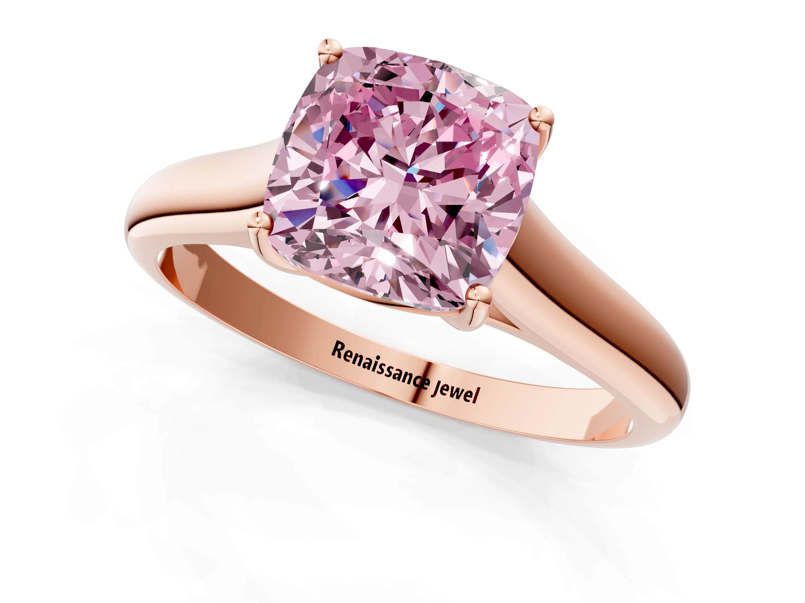 Rose gold Fancy Pink Cushion Cut Solitaire Engagement Ring with Tapered Band and Four-Prong Setting_4