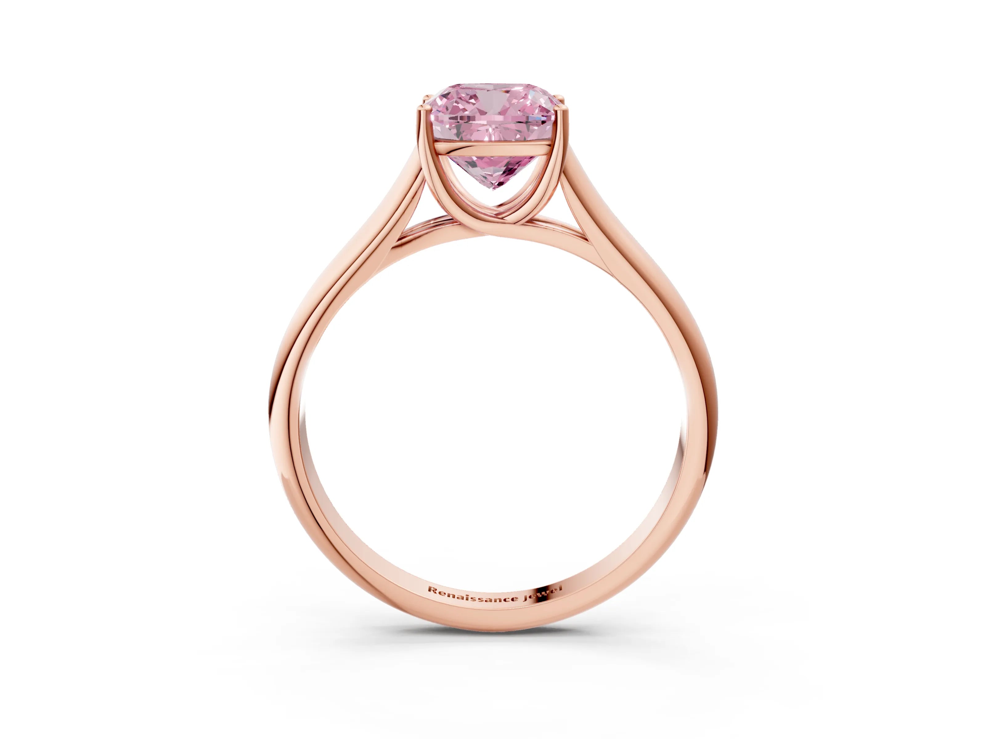 Rose gold Fancy Pink Cushion Cut Solitaire Engagement Ring with Tapered Band and Four-Prong Setting_6