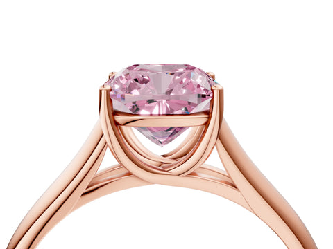 Rose gold Fancy Pink Cushion Cut Solitaire Engagement Ring with Tapered Band and Four-Prong Setting_7