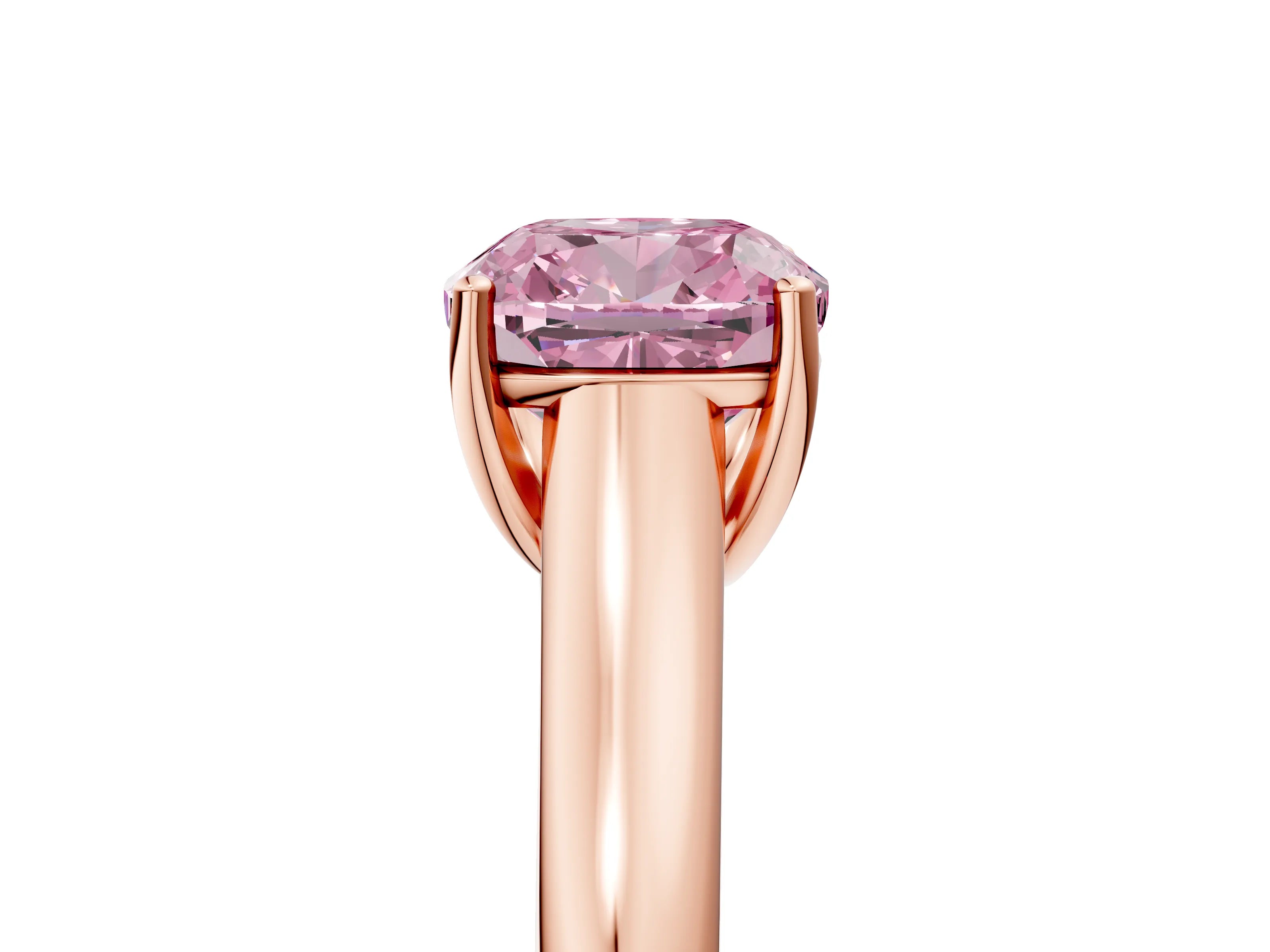 Rose gold Fancy Pink Cushion Cut Solitaire Engagement Ring with Tapered Band and Four-Prong Setting_8