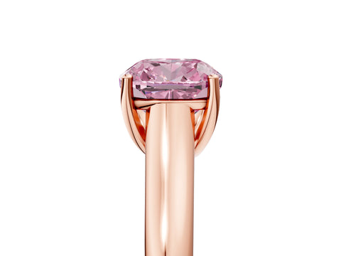 Rose gold Fancy Pink Cushion Cut Solitaire Engagement Ring with Tapered Band and Four-Prong Setting_8