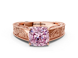 Rose gold Fancy Pink Cushion  Cut Solitaire Engraved Band with Four-Prong Setting_79