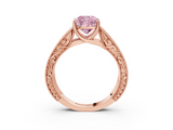 Rose gold Fancy Pink Cushion  Cut Solitaire Engraved Band with Four-Prong Setting_82