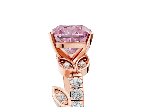 Rose gold Fancy Pink Cushion Cut Solitaire Leaf-Inspired Diamond Ring with Pavé Band and Four-Prong Setting_5