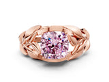 Rose gold Fancy Pink Cushion Cut Solitaire Leaf-Inspired Engagement Ring with Prong Setting_12
