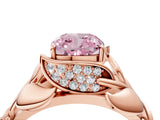 Rose gold Fancy Pink Cushion Cut Solitaire Leaf-Inspired Engagement Ring with Prong Setting_16