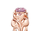 Rose gold Fancy Pink Cushion Cut Solitaire Leaf-Inspired Engagement Ring with Prong Setting_17