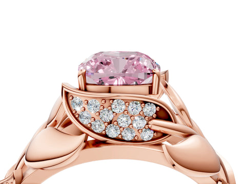 Rose gold Fancy Pink Cushion Cut Solitaire Leaf-Inspired Engagement Ring with Prong Setting_4