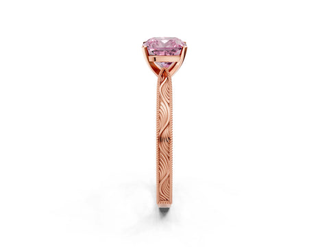 Rose gold Fancy Pink Cushion Cut Solitaire Milgrain Engraved Band with Four-Prong Setting_2