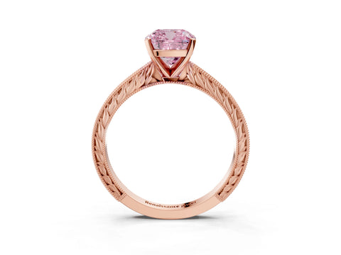 Rose gold Fancy Pink Cushion Cut Solitaire Milgrain Engraved Band with Four-Prong Setting_3