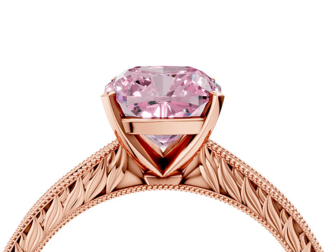 Rose gold Fancy Pink Cushion Cut Solitaire Milgrain Engraved Band with Four-Prong Setting_4