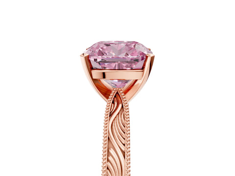 Rose gold Fancy Pink Cushion Cut Solitaire Milgrain Engraved Band with Four-Prong Setting_5