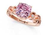 Rose gold Fancy Pink Cushion Cut Solitaire Milgrain Leaf Band with Prong Setting_1