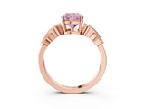 Rose gold Fancy Pink Cushion Cut Solitaire Milgrain Leaf Band with Prong Setting_3