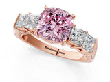 Rose gold Fancy Pink Cushion Cut Solitaire Princess Side Stone Engraved Band Prong Setting Ring_1