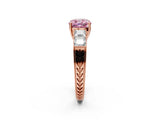 Rose gold Fancy Pink Cushion Cut Solitaire Princess Side Stone Engraved Band Prong Setting Ring_2