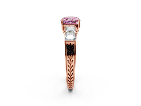 Rose gold Fancy Pink Cushion Cut Solitaire Princess Side Stone Engraved Band Prong Setting Ring_2
