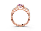 Rose gold Fancy Pink Cushion Cut Solitaire Princess Side Stone Engraved Band Prong Setting Ring_3