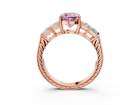 Rose gold Fancy Pink Cushion Cut Solitaire Princess Side Stone Engraved Band Prong Setting Ring_3