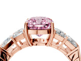 Rose gold Fancy Pink Cushion Cut Solitaire Princess Side Stone Engraved Band Prong Setting Ring_4