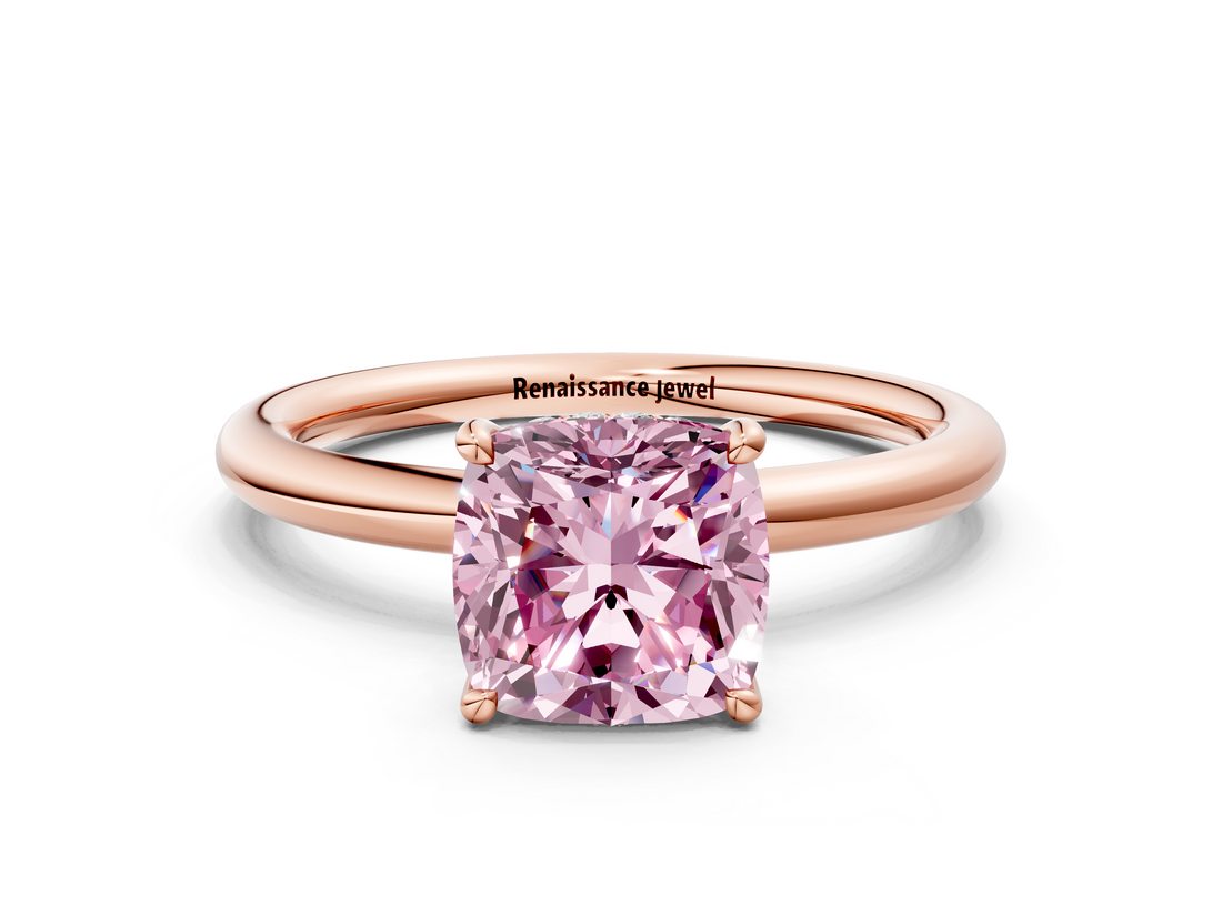 Rose gold Fancy Pink Cushion  Cut Solitaire Ring with Thin Band and Four-Prong Setting_16