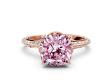 Rose gold Fancy Pink Cushion Cut Solitaire Split Shank Pave Diamond Engagement Ring with Four-Prong Setting