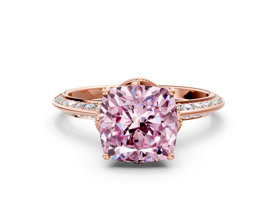 Rose gold Fancy Pink Cushion Cut Solitaire Split Shank Pave Diamond Engagement Ring with Four-Prong Setting_24