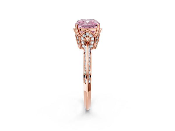 Rose Gold Cushion Cut Graduated Pave Engagement Ring Setting for Fancy Pink Center