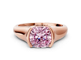 Rose gold Fancy Pink Cushion Cut Solitaire Tension Set Diamond Ring with Split Shank Band