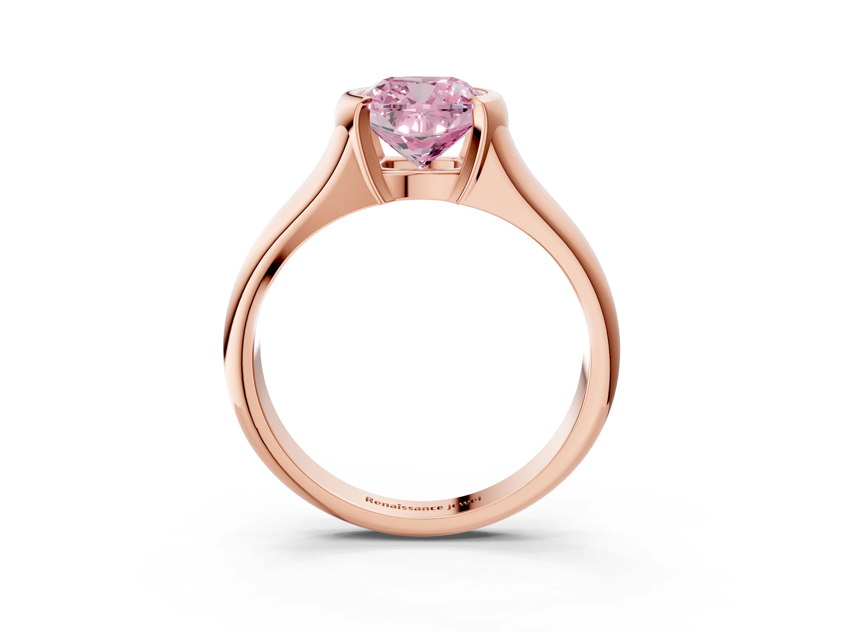 Rose gold Fancy Pink Cushion Cut Solitaire Tension Set Diamond Ring with Split Shank Band_3