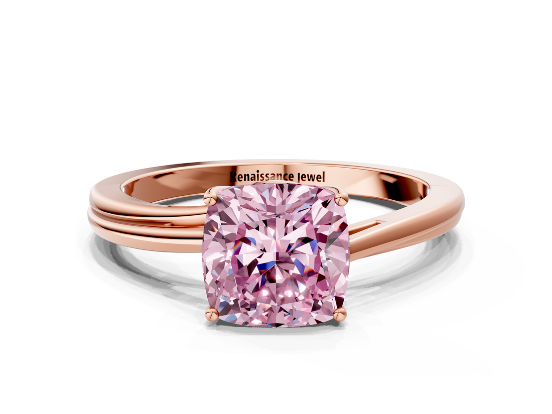 Rose gold Fancy Pink Cushion  Cut Solitaire Twist Band Ring with Four-Prong Setting_19