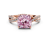 Rose gold Fancy Pink Cushion Cut Solitaire Twist Pave Diamond Engagement Ring with Prong Setting