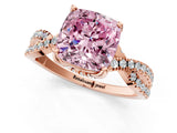 Rose gold Fancy Pink Cushion Cut Solitaire Twist Pave Diamond Engagement Ring with Prong Setting_1