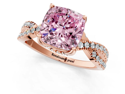 Rose gold Fancy Pink Cushion Cut Solitaire Twist Pave Diamond Engagement Ring with Prong Setting_1