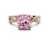 Rose gold Fancy Pink Cushion Cut Solitaire Twist Pave Diamond Engagement Ring with Prong Setting_24
