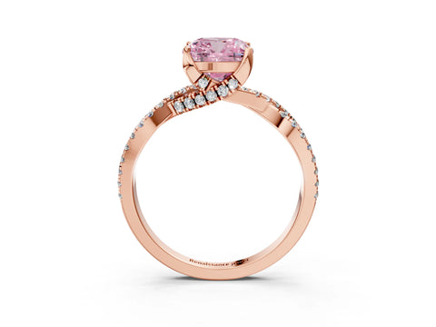 Rose gold Fancy Pink Cushion Cut Solitaire Twist Pave Diamond Engagement Ring with Prong Setting_3