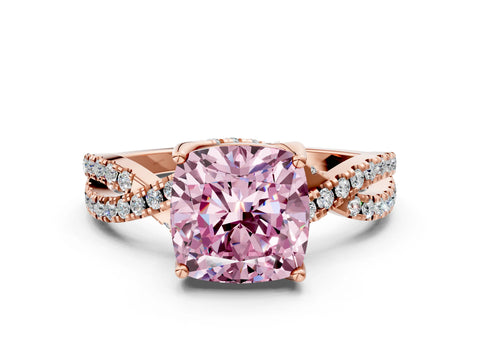 Rose gold Fancy Pink Cushion Cut Solitaire Twist Pave Diamond Engagement Ring with Prong Setting