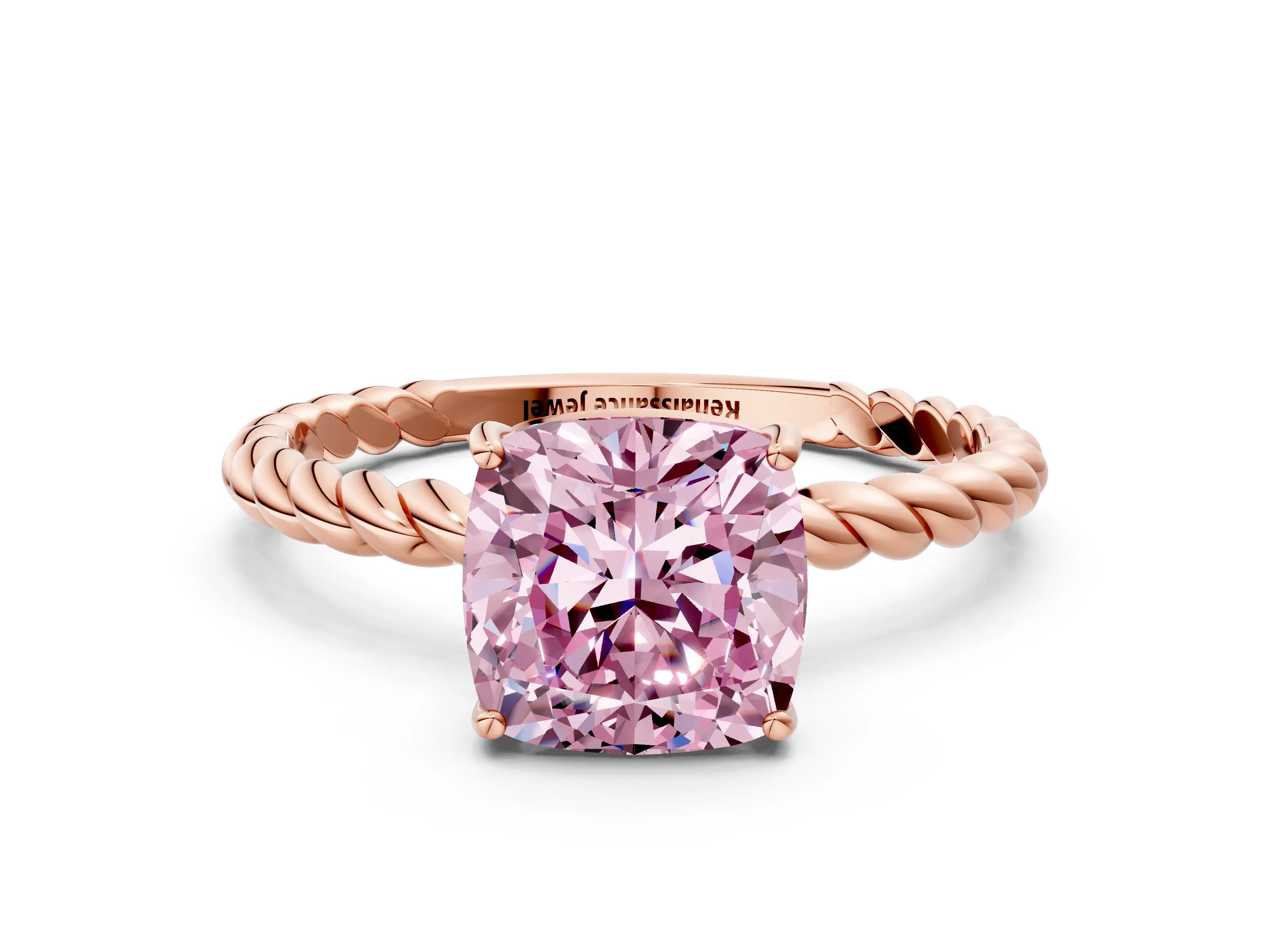 Rose gold Fancy Pink Cushion Cut Solitaire Twisted Band 4-Prong Ring
