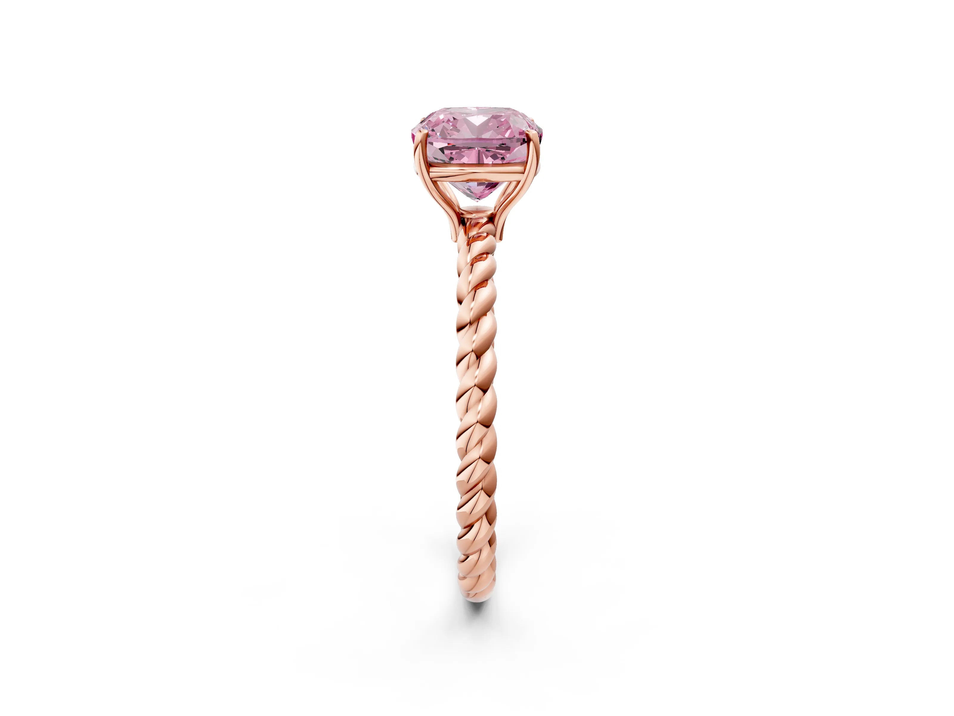 Rose gold Fancy Pink Cushion Cut Solitaire Twisted Band 4-Prong Ring_2