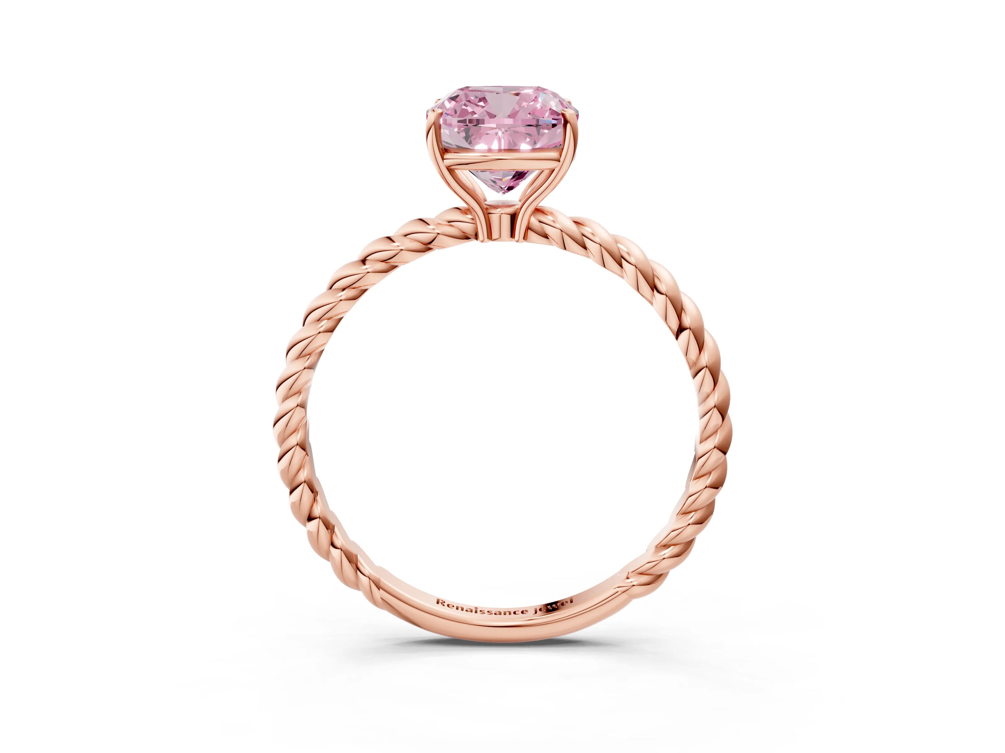 Rose gold Fancy Pink Cushion Cut Solitaire Twisted Band 4-Prong Ring_3