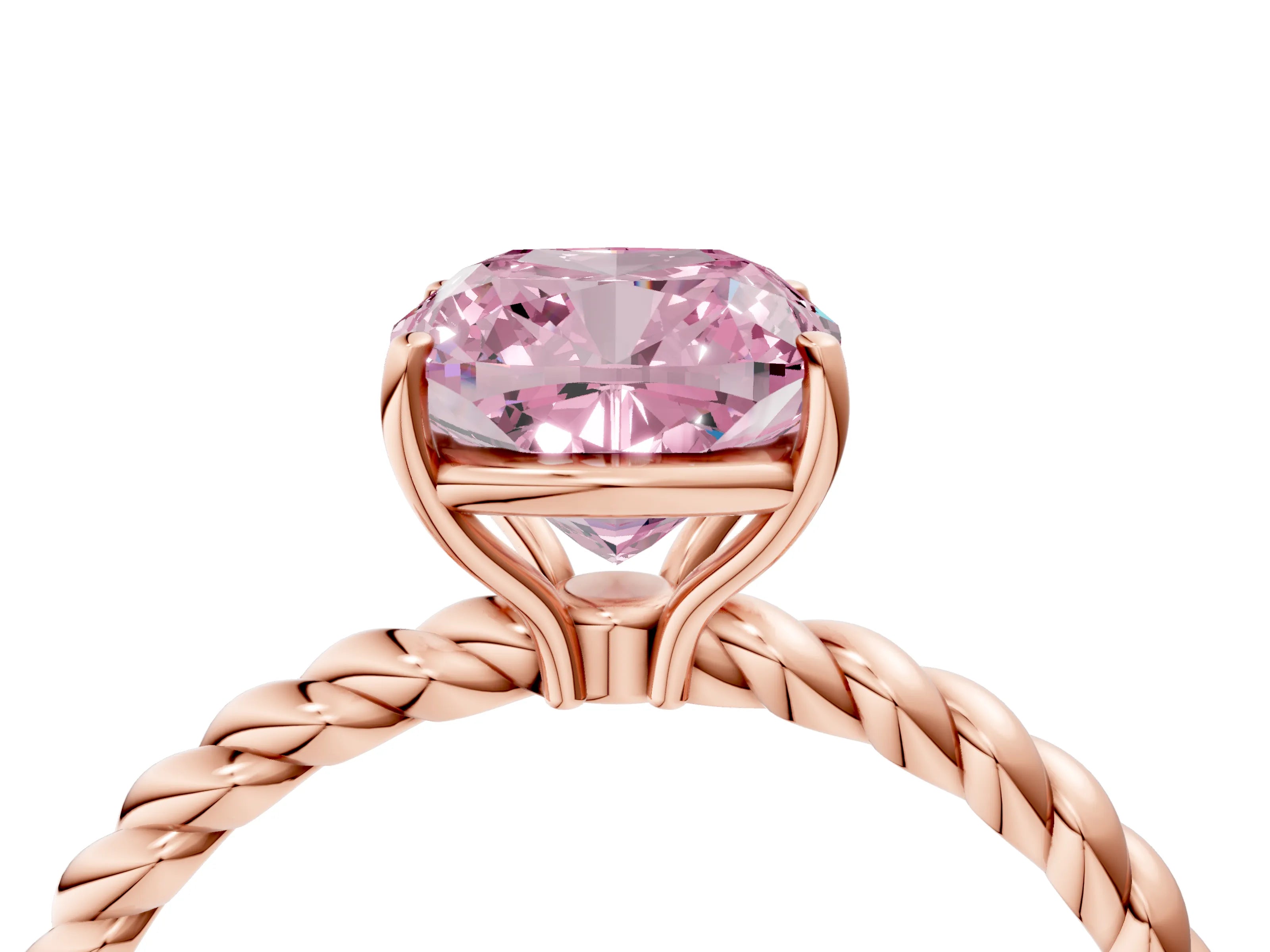 Rose gold Fancy Pink Cushion Cut Solitaire Twisted Band 4-Prong Ring_4