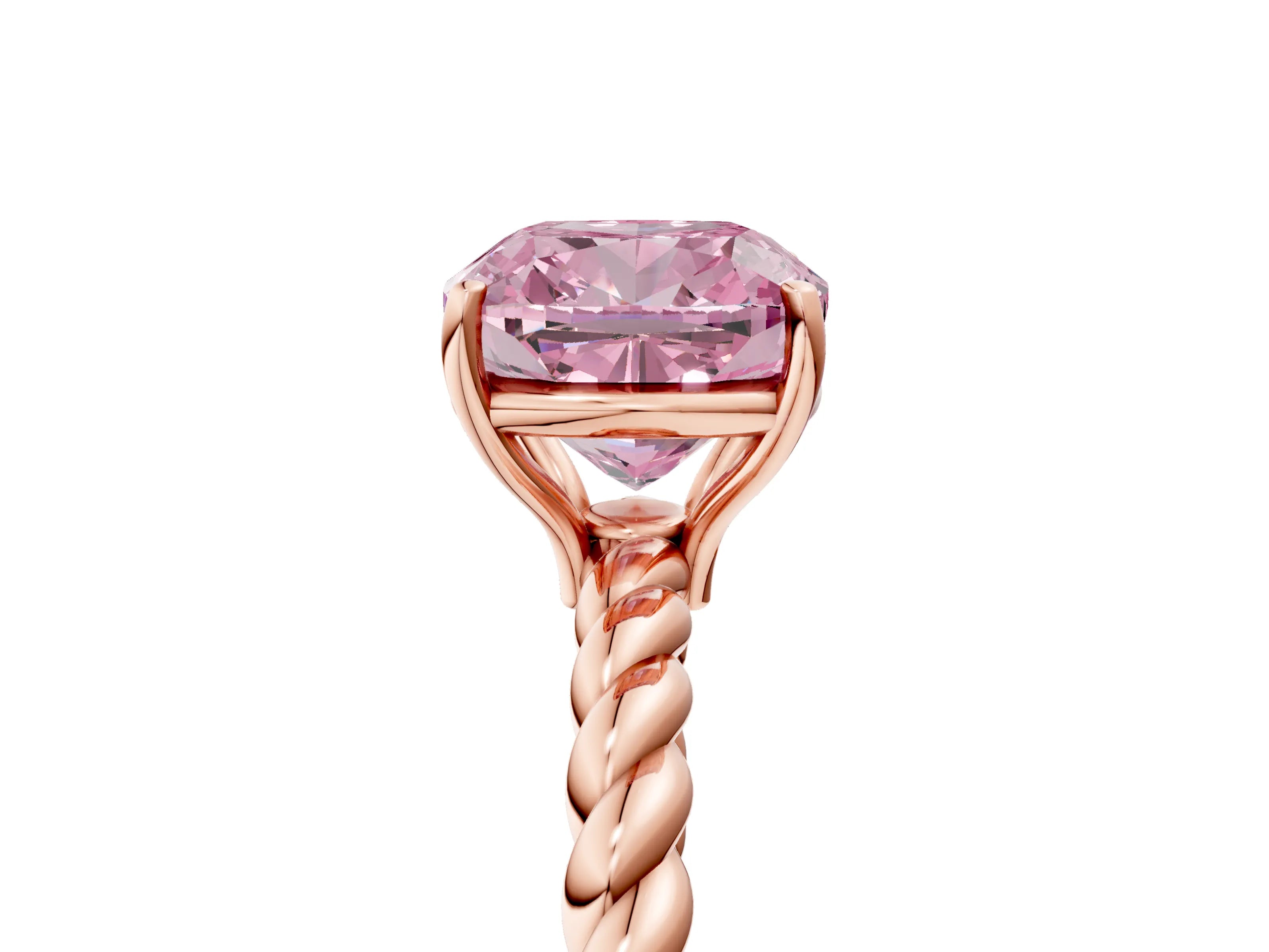 Rose gold Fancy Pink Cushion Cut Solitaire Twisted Band 4-Prong Ring_5