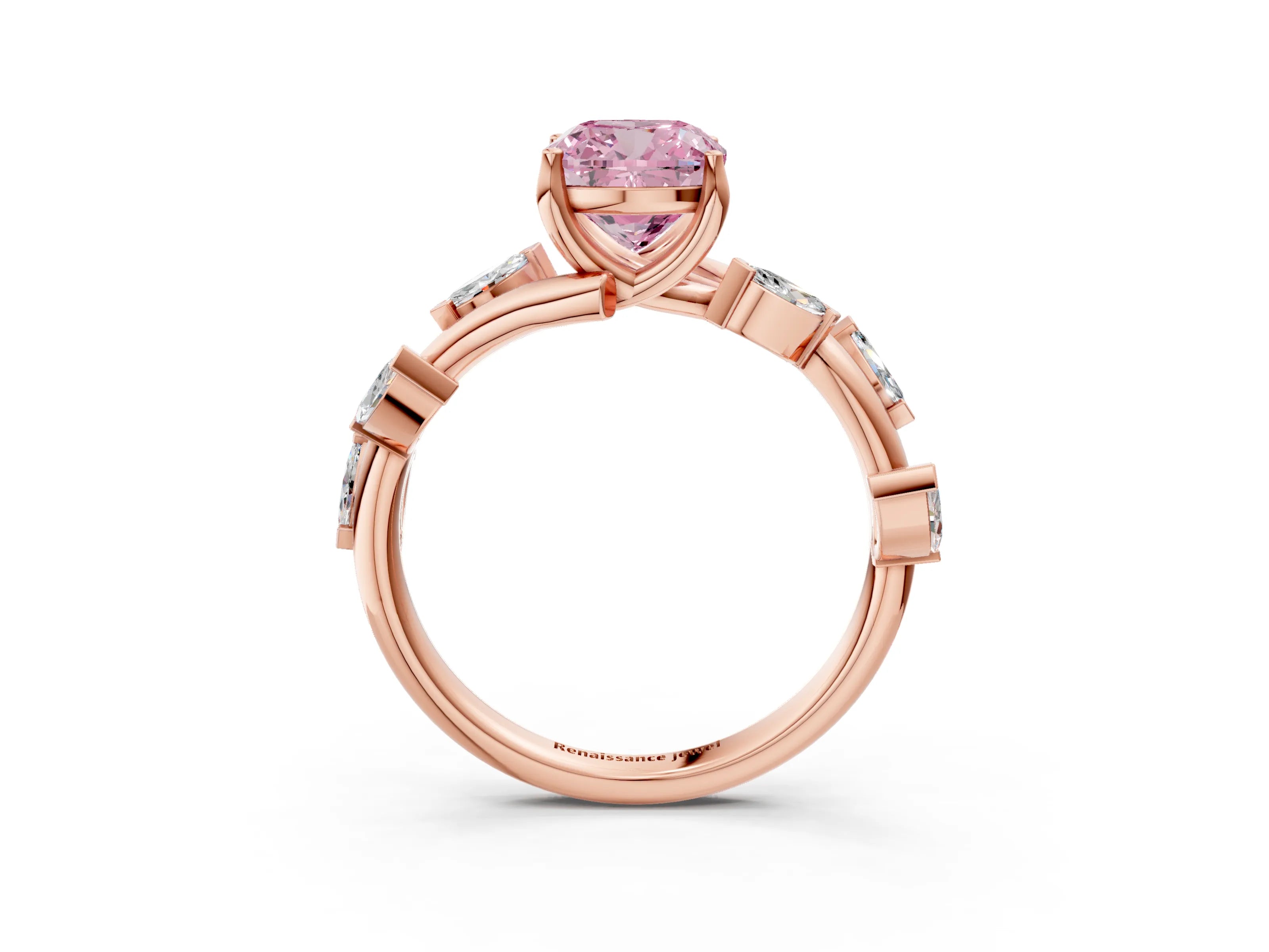 Rose gold Fancy Pink Cushion Cut Solitaire Twisted Band Marquise Accent Prong Setting Ring_3
